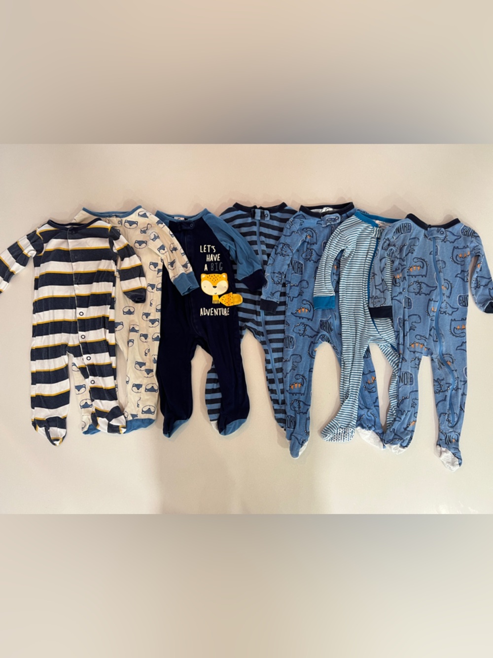Gerber & Carters Lot of 7 Baby Boys Blue Footed Pajamas - Size 6-9 Months